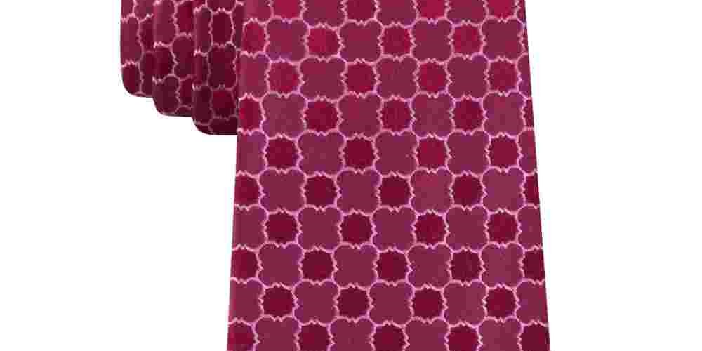 Gravata Calvin Klein Masculina Lattice Medallion de Seda para Negócios Vermelha Tamanho Regular
