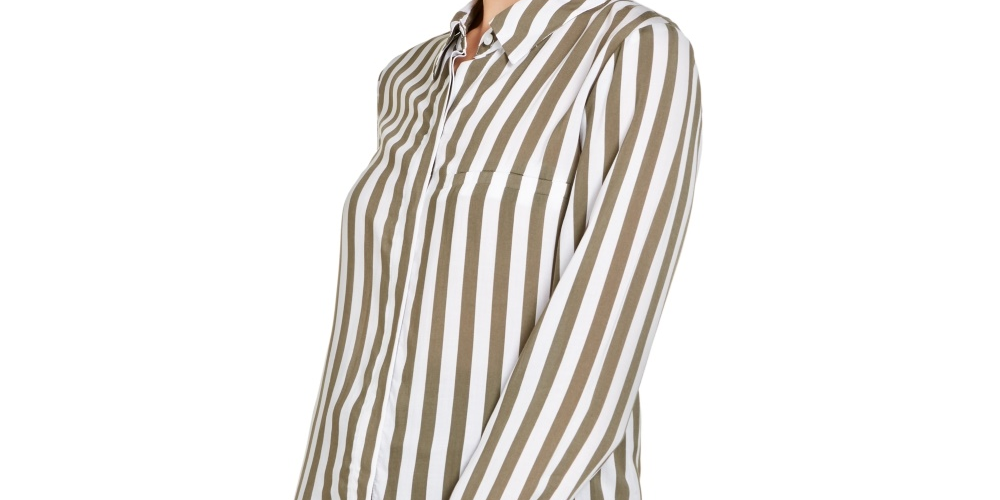 Camisa listrada feminina com botões INC International Concepts, verde, tamanho X-S