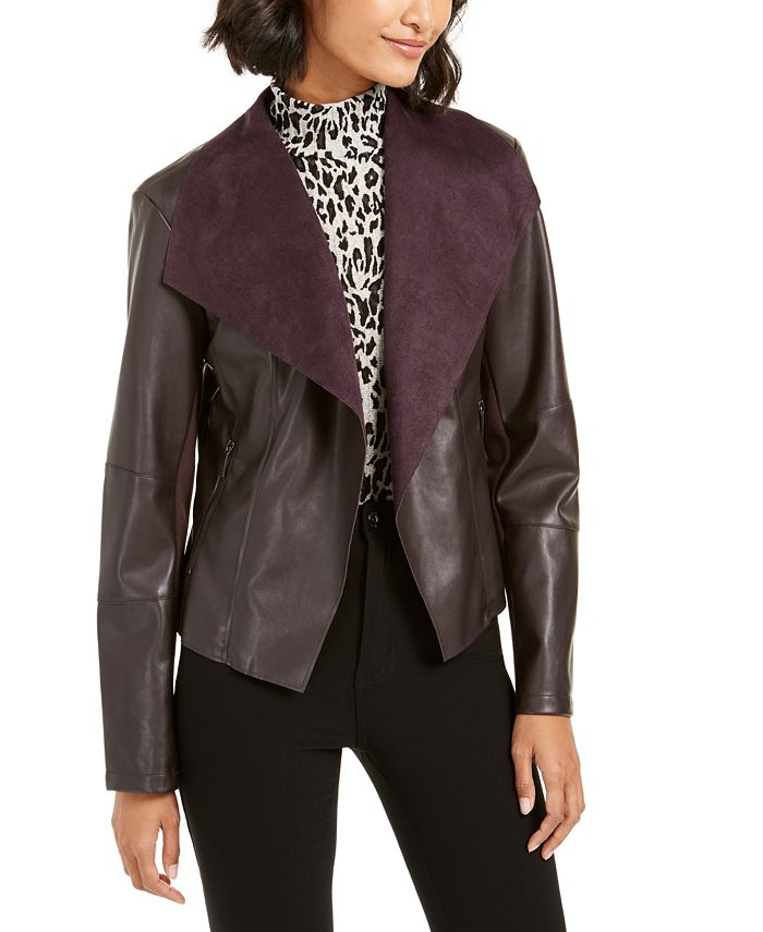 Casaco de couro sintético feminino Bar III para inverno, roxo, tamanho extrapequeno