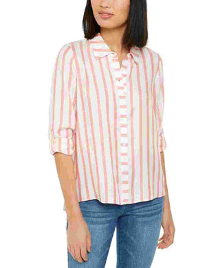 INC International Concepts Women's Metallic Striped Blouse Orange Size Small