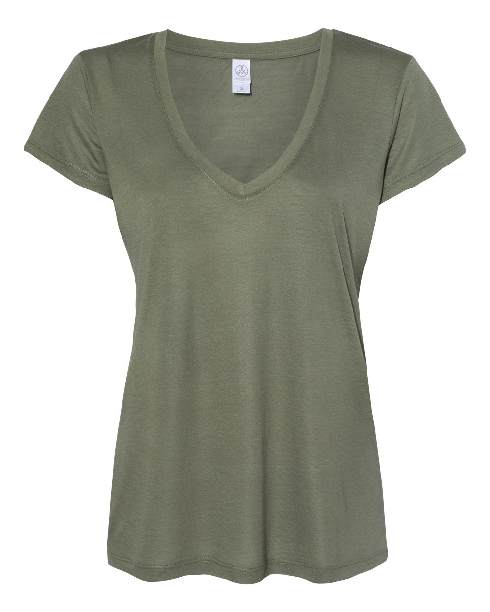 Camisa feminina Alternative Melange Burnout Slinky com decote em V, verde, tamanho pequeno