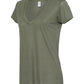 Camisa feminina Alternative Melange Burnout Slinky com decote em V, verde, tamanho pequeno