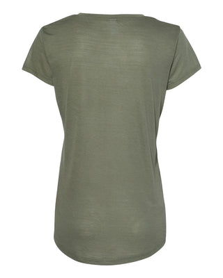 Camisa feminina Alternative Melange Burnout Slinky com decote em V, verde, tamanho pequeno