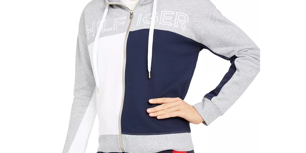 Tommy Hilfiger Sport Colorblocked com capuz e zíper feminino, tamanho P