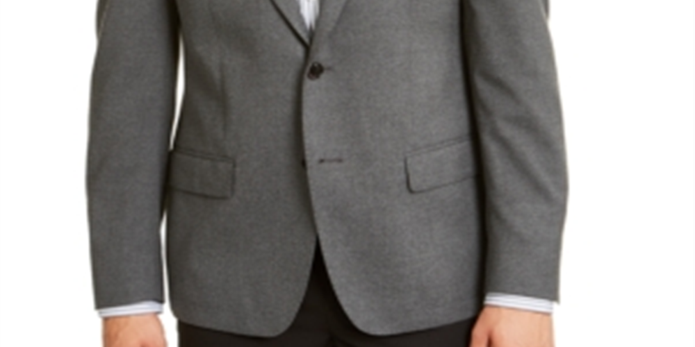 Terno masculino Calvin Klein com abotoamento simples, mesclado, slim fit, cinza, separado, tamanho 42