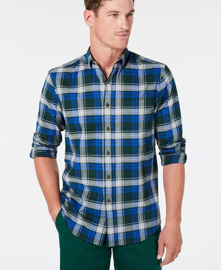 Club Room Men's Stretch Brushed Cotton Plaid Flannel Shirt Blue/Red Size Small