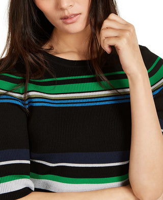 Suéter feminino canelado listrado metálico da INC International Concepts, preto, tamanho XS