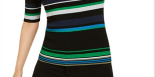 Suéter feminino canelado listrado metálico da INC International Concepts, preto, tamanho XS