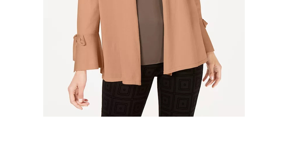 Cardigan feminino Alfani com mangas amarradas, marrom, tamanho XX-G