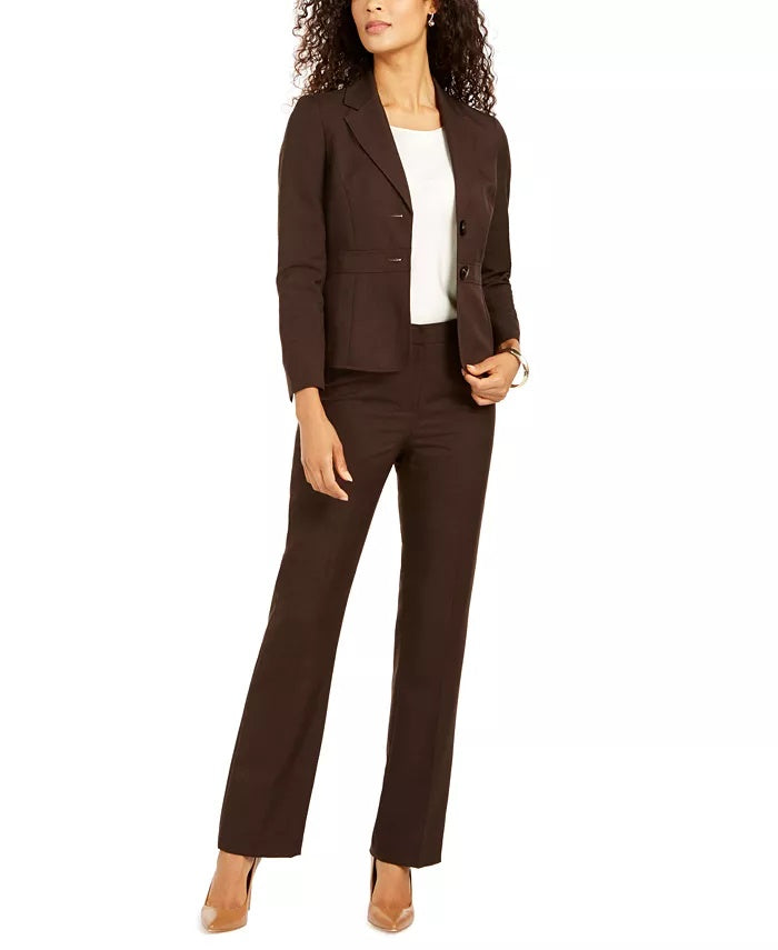 Le Suit Terno Feminino com Calça de Dois Botões Marrom Tamanho 4 Petite