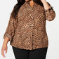 Camisa feminina plus size Charter Club com estampa animal, bege, tamanho 0X