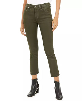 Calça jeans feminina Vigoss Olive Coated com perna reta, verde, tamanho 29W-26G