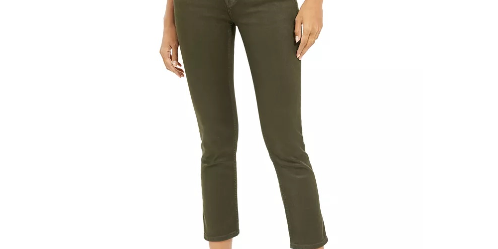 Calça jeans feminina Vigoss Olive Coated com perna reta, verde, tamanho 29W-26G