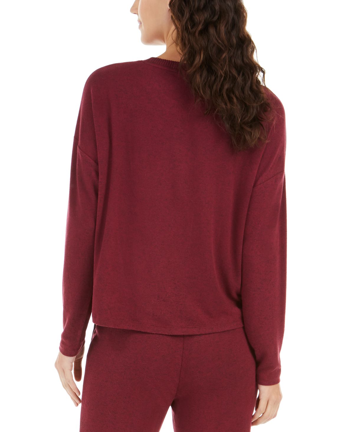 Blusa de dormir de manga comprida Alfani Cozy Knit, vinho, tamanho G