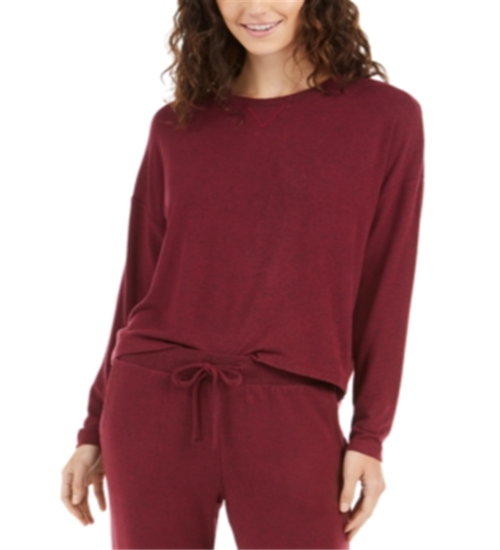 Blusa de dormir de manga comprida Alfani Cozy Knit, vinho, tamanho G