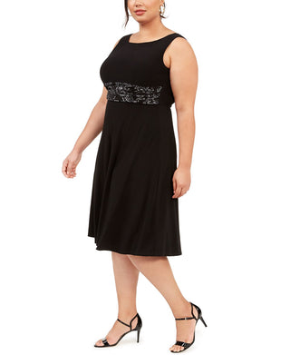 Vestido midi de manga comprida feminino Jessica Howard, preto, tamanho 18W