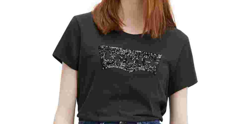 Camiseta Levi's Feminina Perfect Logo Manga Curta Gola Redonda Preta Tamanho Médio