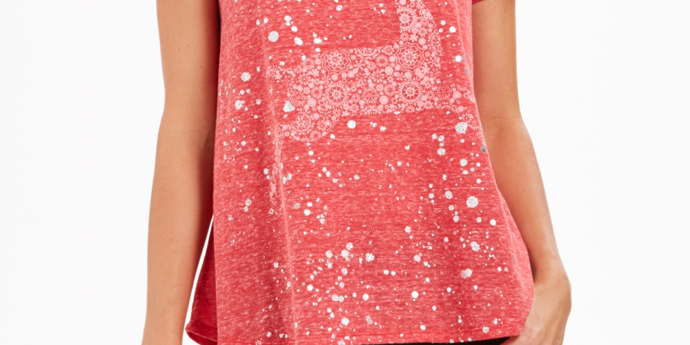 Camiseta feminina com estampa de rena Style &amp; Co, vermelha, tamanho médio