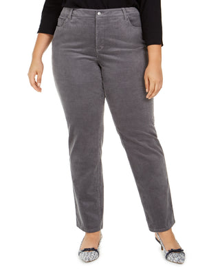 Charter Club Women's Plus Size Lexington Tummy-Control Corduroy Jeans Gray Size 28W