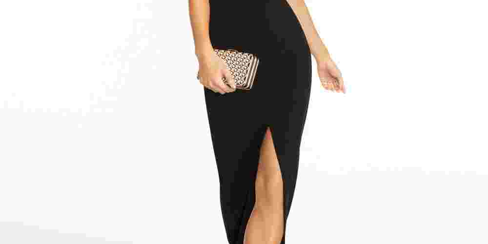 Vestido B Darlin Juniors com decote profundo e costas abertas, preto, tamanho 11/12