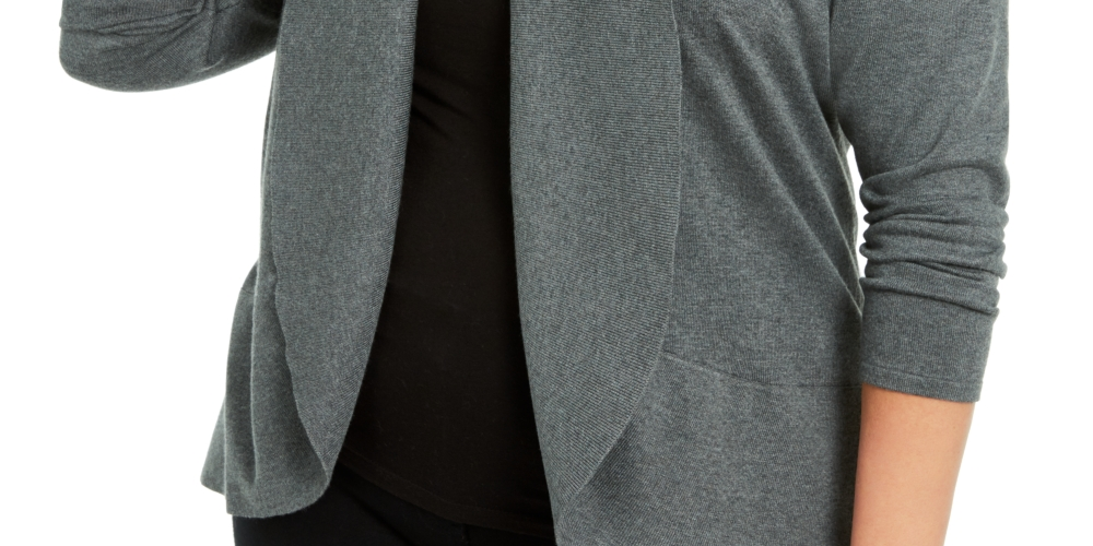 Karen Scott Cardigan Feminino Plus Size Aberto na Frente, Cinza Escuro, Tamanho 0X