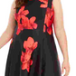 Vestido de festa Calvin Klein feminino, com zíper, floral, sem mangas, gola alta, midi, estilo flare, vermelho, tamanho 14W