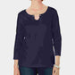 Blusa feminina Karen Scott manga três quartos azul tamanho pequeno