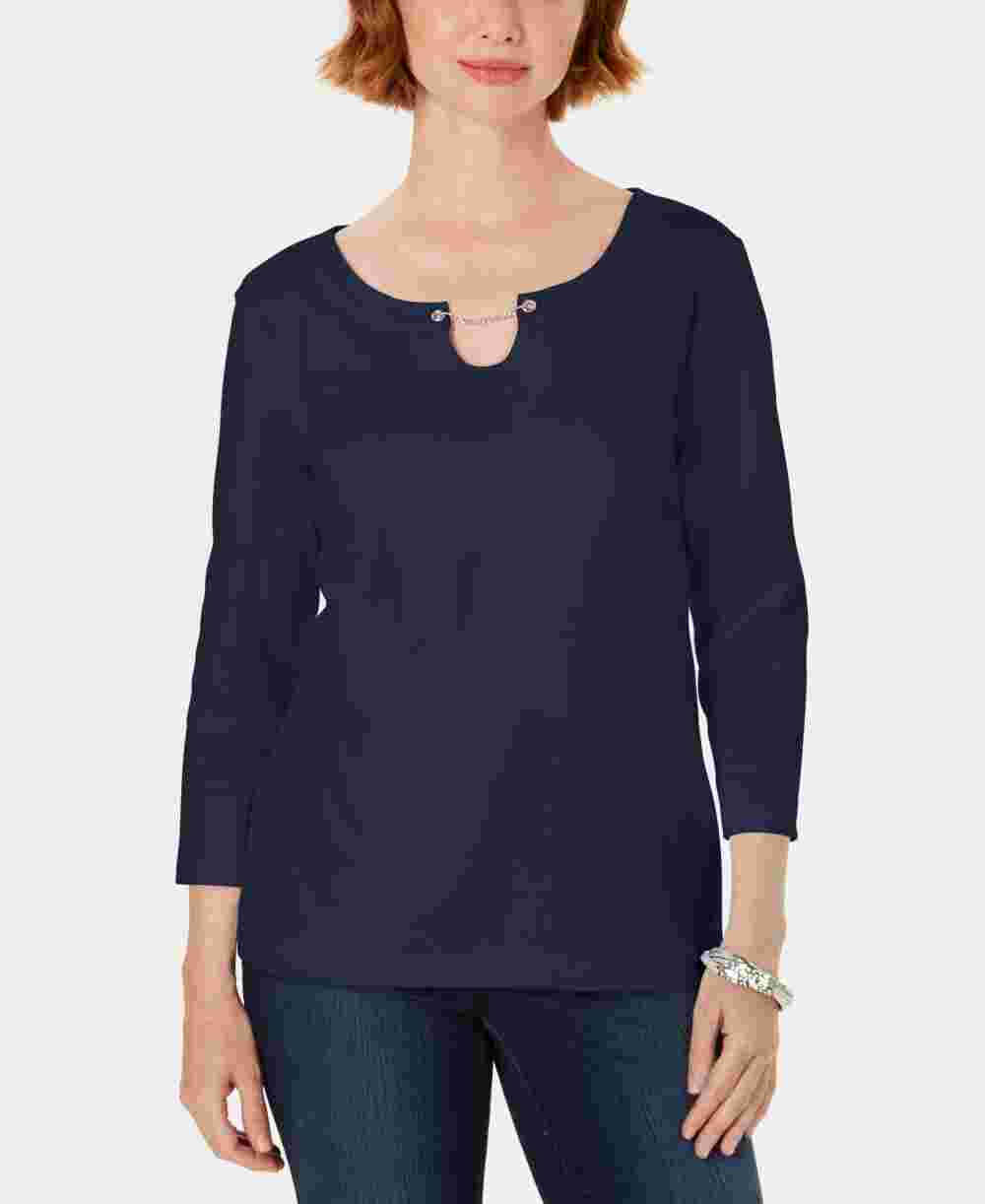 Blusa feminina Karen Scott manga três quartos azul tamanho pequeno