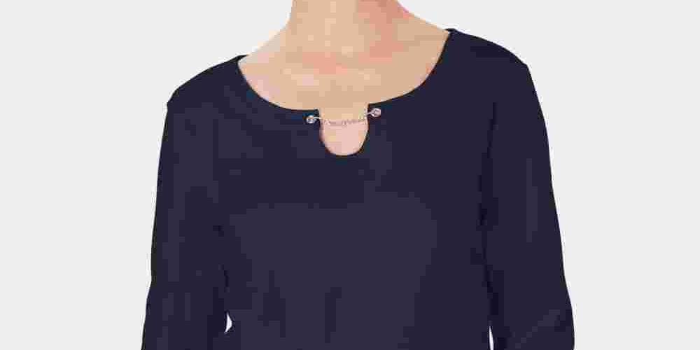 Blusa feminina Karen Scott manga três quartos azul tamanho pequeno