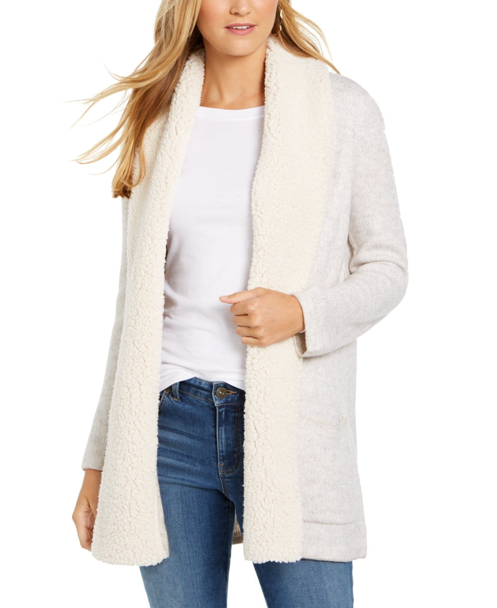 Cardigan feminino estilo &amp; co sherpa pequeno, branco, tamanho P/GG