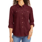 Camisa feminina pequena e lisa com botões Charter Club, vinho, tamanho G