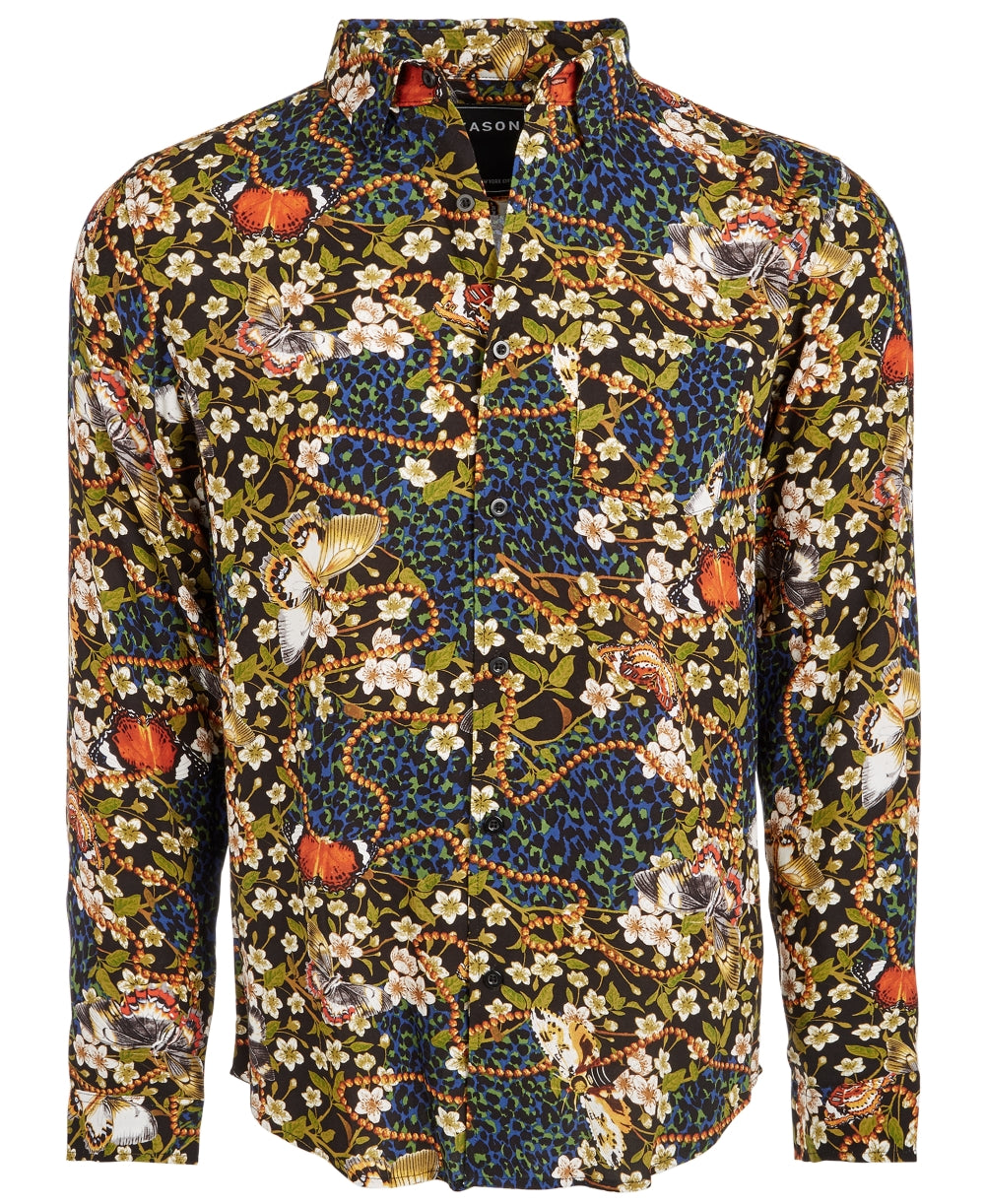 Camisa masculina Reason Garden preta/branca/azul tamanho GG