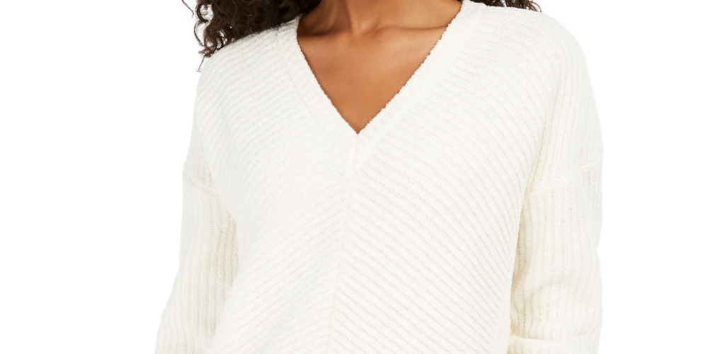 Suéter feminino Lucky Brand Chenille com decote em V, branco, tamanho X-S