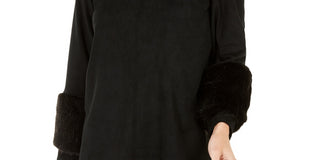 Blusa feminina Alfani de camurça sintética e pele sintética, preta, tamanho pequeno