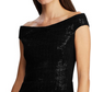 Vestido de festa feminino Ralph Lauren, sem mangas, com lantejoulas, ombro de fora, comprimento até o joelho, preto, tamanho 4