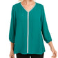 Blusa feminina com bainha em camadas e joias da coleção JM, verde, tamanho extragrande
