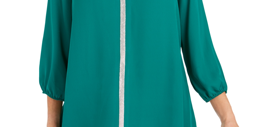 Blusa feminina com bainha em camadas e joias da coleção JM, verde, tamanho extragrande