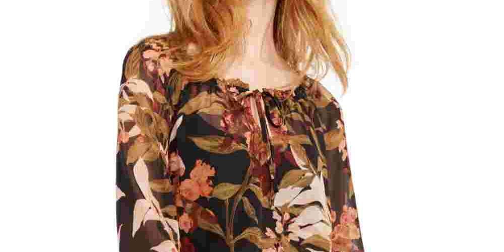 INC International Concepts Blusa camponesa franzida feminina, preta, tamanho pequeno