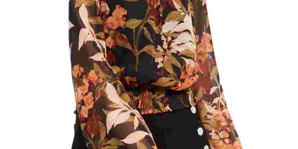 INC International Concepts Blusa camponesa franzida feminina, preta, tamanho pequeno