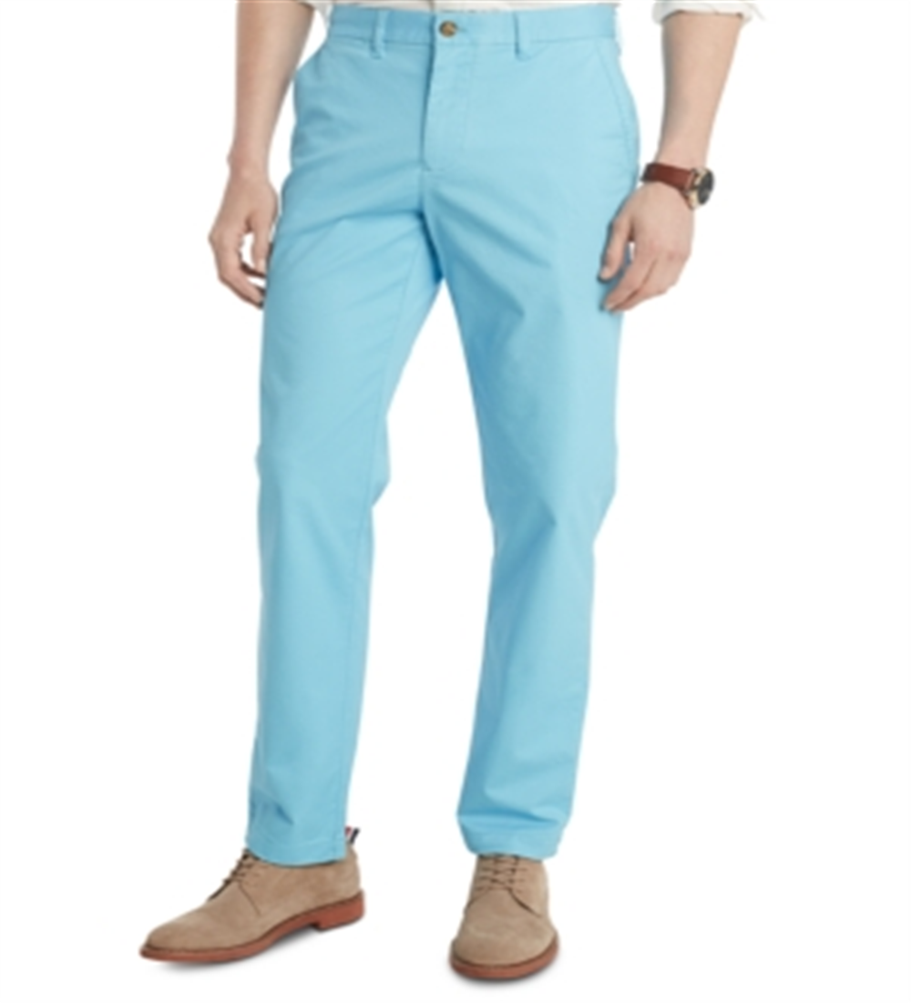 Calça Chino Tommy Hilfiger Masculina Th Flex Stretch Custom Fit Azul Tamanho 33X32