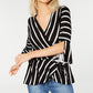 Blusa envolvente para noite BCX Juniors, com amarração elástica, punho dividido, listrado, manga sino, decote sobrepeliz, preta/branca, tamanho extrapequeno