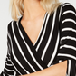 Blusa envolvente para noite BCX Juniors, com amarração elástica, punho dividido, listrado, manga sino, decote sobrepeliz, preta/branca, tamanho extrapequeno