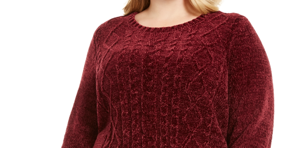 Karen Scott Suéter Feminino Plus Size em Tricô com Cordão em Chenille Vermelho Tamanho 3X