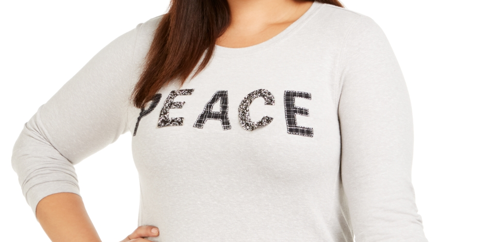 Blusa feminina plus size com manga comprida e detalhes embelezados, cinza, tamanho 1X
