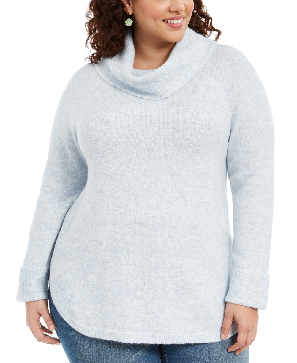 Suéter feminino plus size com gola careca e acabamento em malha waffle, estilo &amp; co, azul, tamanho 3X