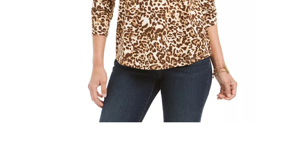 Blusa feminina com estampa animal Style &amp; Co, marrom, tamanho X-G