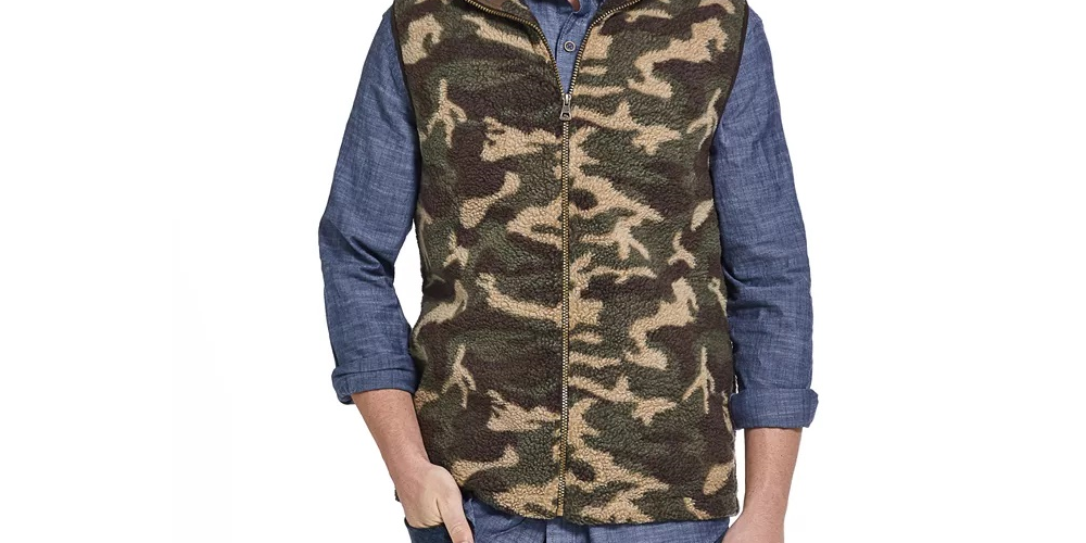 Jaqueta masculina à prova de intempéries com estampa camuflada e colete de lã de seixo verde tamanho extragrande