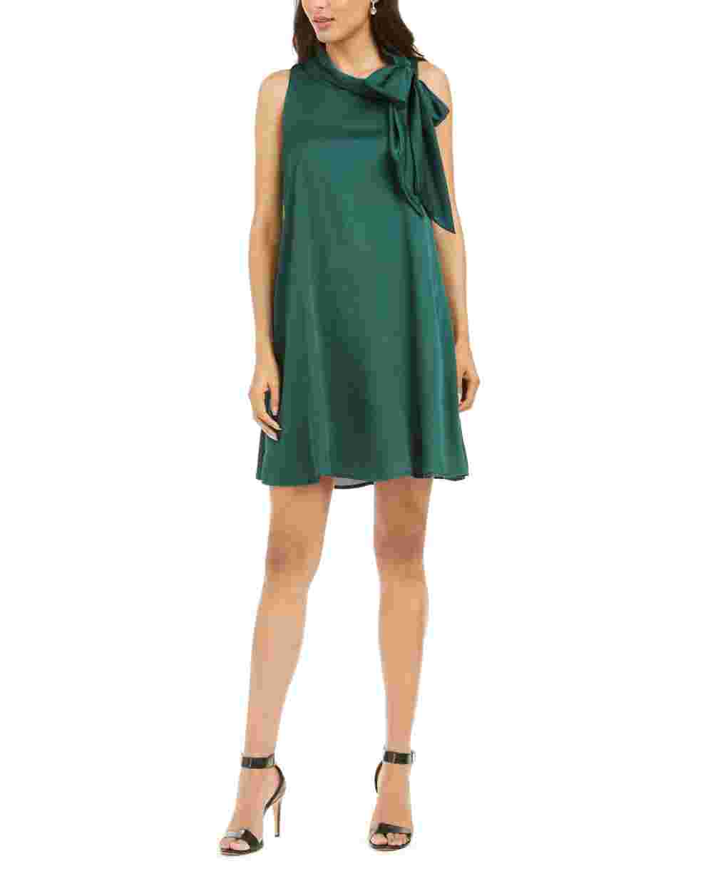 Robbie Bee Vestido de noite feminino sem mangas, gola alta, acima do joelho, ajuste evasê, verde, tamanho 14, pequeno