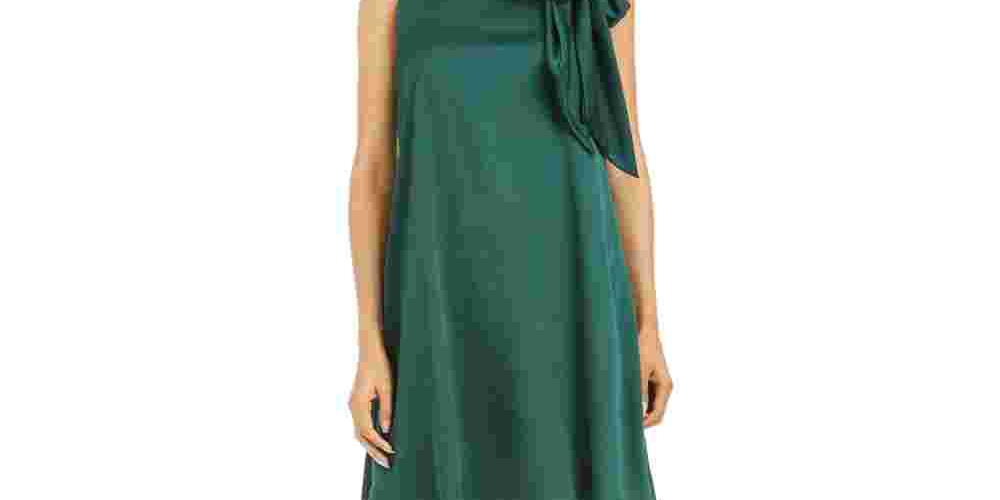 Robbie Bee Vestido de noite feminino sem mangas, gola alta, acima do joelho, ajuste evasê, verde, tamanho 14, pequeno