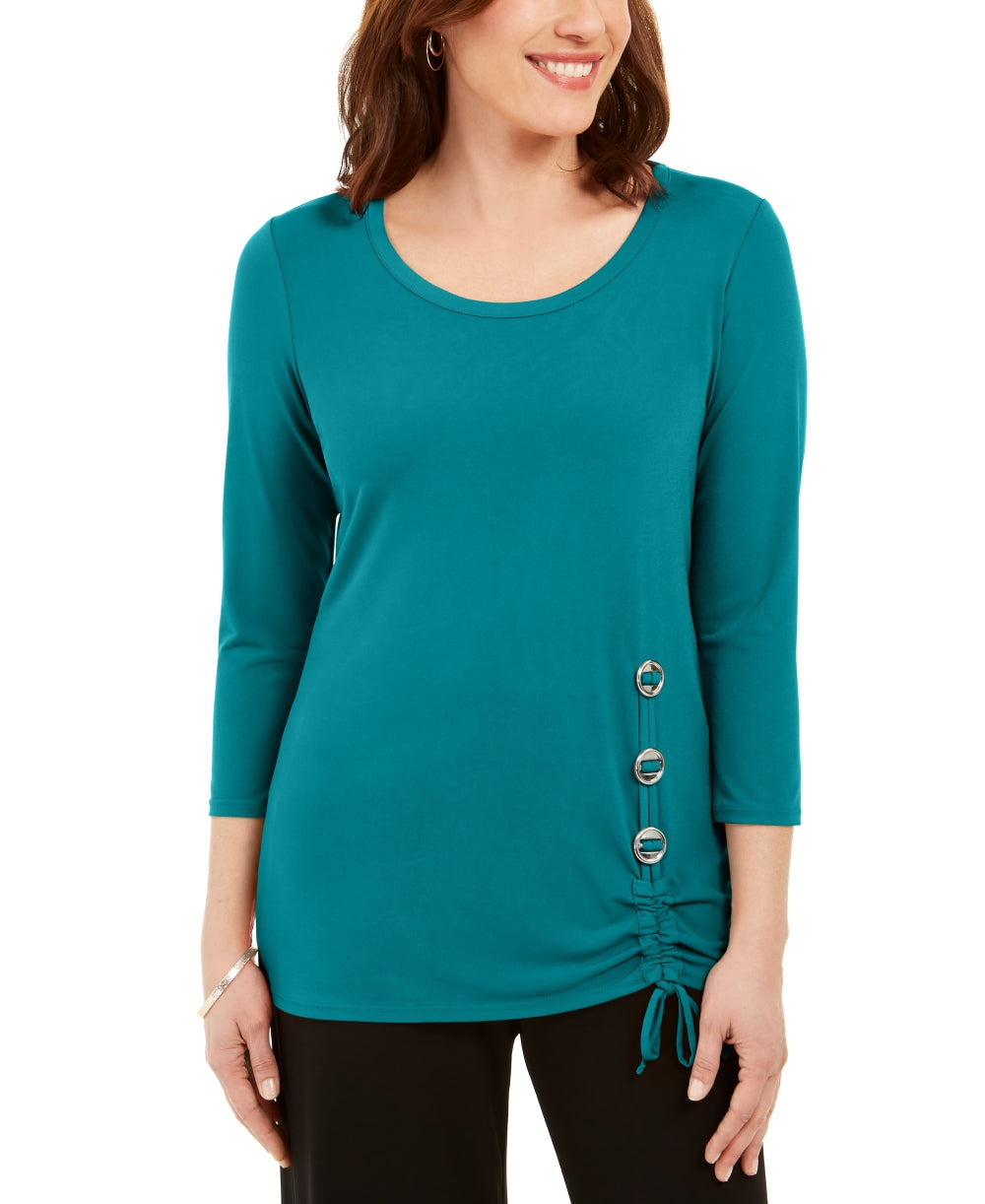 Túnica feminina com acabamento em ferragens JM Collection, azul, tamanho XX-G